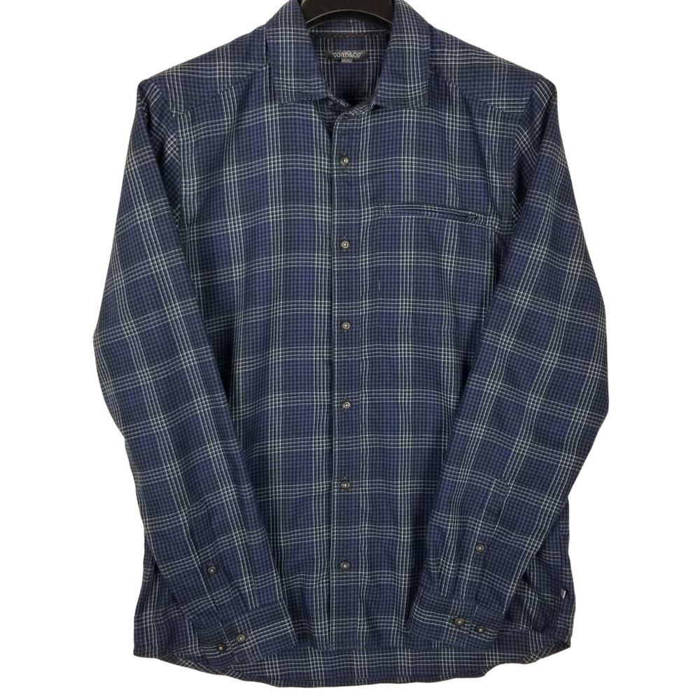 Toad&Co Button Down‎ Shirt Mens M Blue Plaid Wool Blend Zip Pocket Long Sleeve
